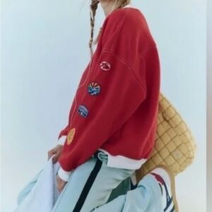 Free People Red Sweatshirt with Patches